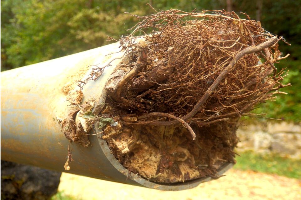 Tree roots and sewer lines - A pipe with tree roots inside.